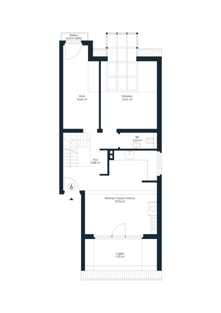 Grundriss Wohnung 6 – Maisonette – untere Ebene